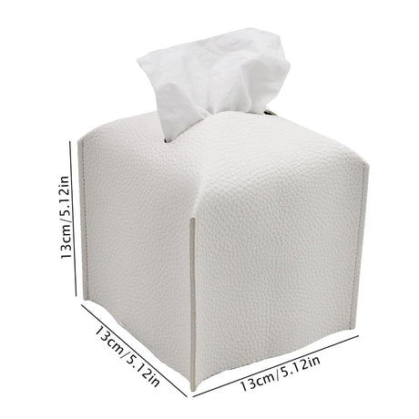 White PU leather foldable tissue box cover holding a paper roll