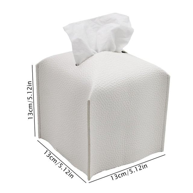 White PU leather foldable tissue box cover holding a paper roll