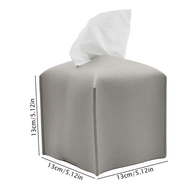 Grey PU leather foldable tissue box cover holding a paper roll