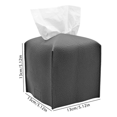 Dark grey PU leather foldable tissue box cover holding a paper roll