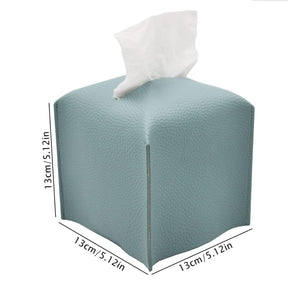 Blue PU leather foldable tissue box cover holding a paper roll