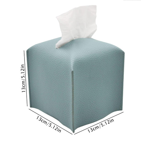 Blue PU leather foldable tissue box cover holding a paper roll