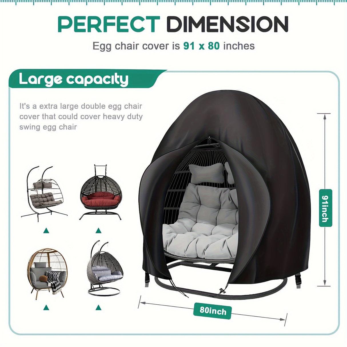 Hanging Egg Chair Cover Oxford 210D Black 230 x 200cm