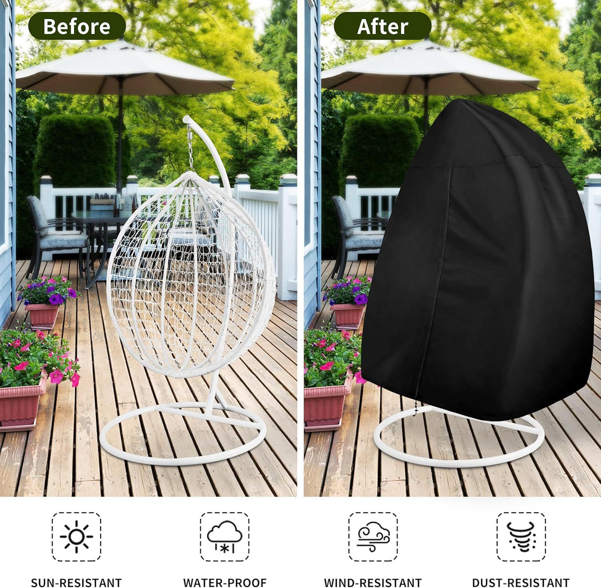 Hanging Egg Chair Cover Oxford 210D Black 230 x 200cm