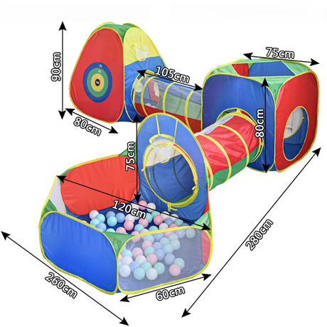Children playing in large pop up play tent and tunnel set