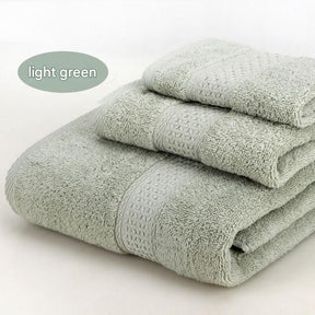 Light green 3 piece cotton jacquard towel set with bath towel, hand towel and face washer