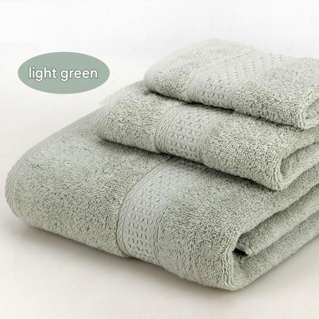 Light green 3 piece cotton jacquard towel set with bath towel, hand towel and face washer