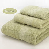 Olive green 3 piece cotton jacquard towel set with bath towel, hand towel and face washer