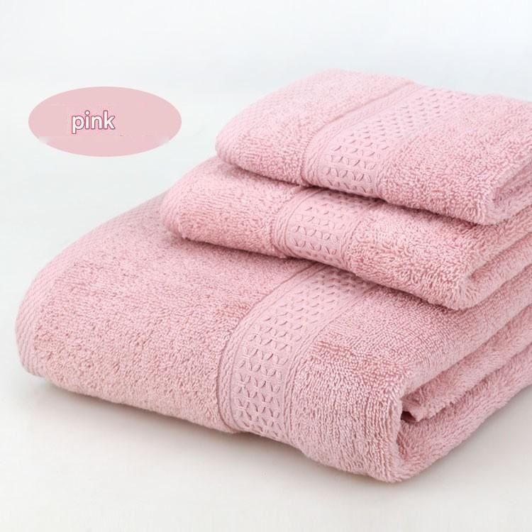 Pink 3 piece cotton jacquard towel set with bath towel, hand towel and face washer