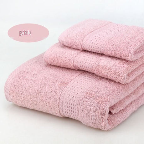 Pink 3 piece cotton jacquard towel set with bath towel, hand towel and face washer
