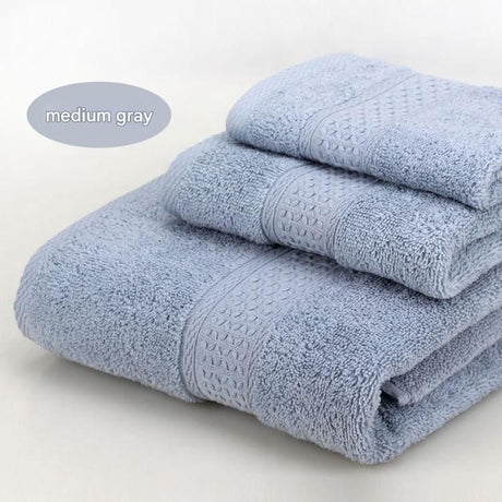 Medium grey 3 piece cotton jacquard towel set with bath towel, hand towel and face washer