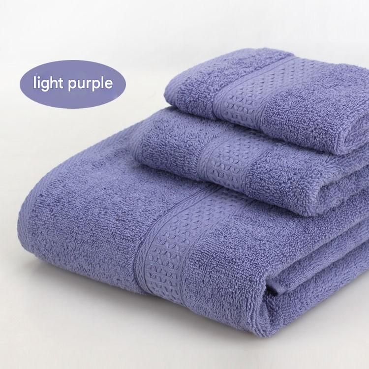 Light purple 3 piece cotton jacquard towel set with bath towel, hand towel and face washer