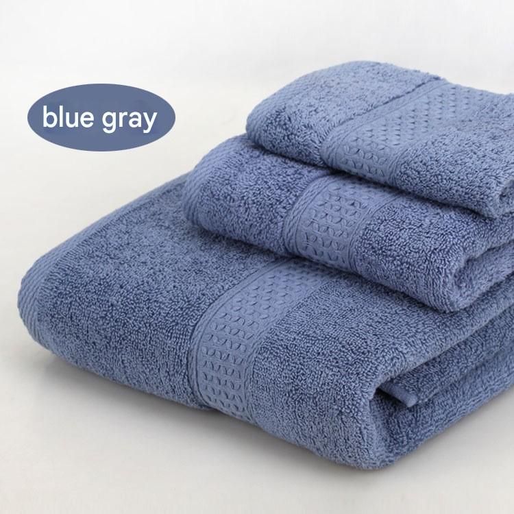Blue grey 3 piece cotton jacquard towel set with bath towel, hand towel and face washer