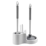 4 in 1 toilet cleaning set with brush, plunger, drain unclogger and gap brush in one holder
