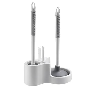 4 in 1 toilet cleaning set with brush, plunger, drain unclogger and gap brush in one holder