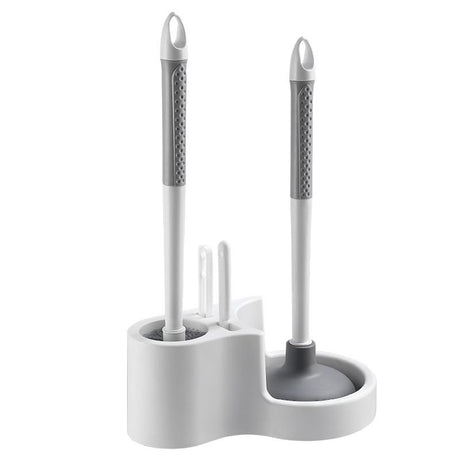 4 in 1 toilet cleaning set with brush, plunger, drain unclogger and gap brush in one holder