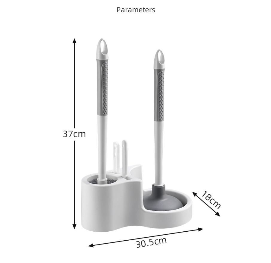 Freestanding holder with drip tray base holding the four cleaning tools upright