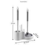Freestanding holder with drip tray base holding the four cleaning tools upright