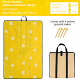 Threlkeld yellow sunflower picnic mat 145 x 200cm that folds into a shoulder carry bag, with ground stakes and water resistant PVC backing