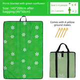 Threlkeld green sunflower picnic mat 145 x 200cm that folds into a shoulder carry bag, with ground stakes and water resistant PVC backing