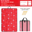 Threlkeld red sunflower picnic mat 145 x 200cm that folds into a shoulder carry bag, with ground stakes and water resistant PVC backing
