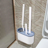 Blue 3 in 1 toilet brush set with wall mounted holder, globe brush, rim brush and detail brush