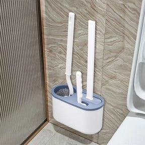 Blue 3 in 1 toilet brush set with wall mounted holder, globe brush, rim brush and detail brush