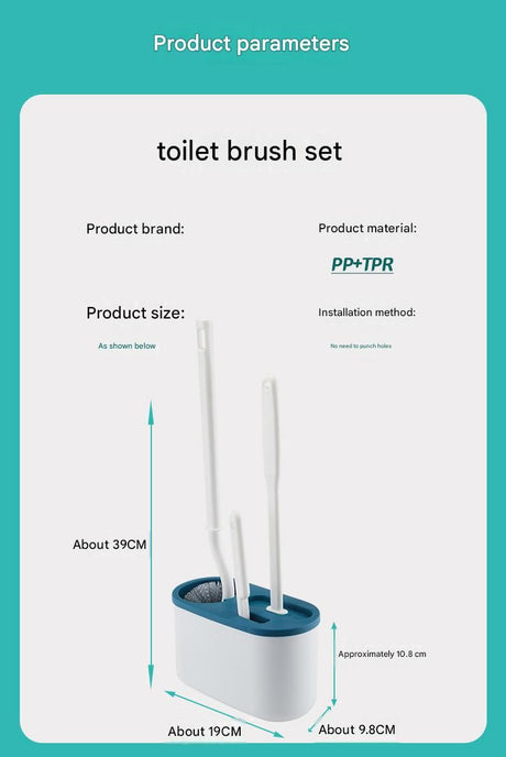 Blue wall mounted toilet brush set styled in a modern bathroom