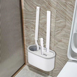 White 3 in 1 toilet brush set with wall mounted holder, globe brush, rim brush and detail brush