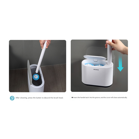 Compact wall mounted toilet brush holder saving floor space in a small bathroom