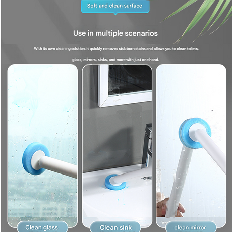 White and black disposable toilet brush handle shown at full length