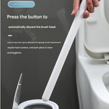 Automatic lid closing on the beige toilet brush holder as the handle is returned