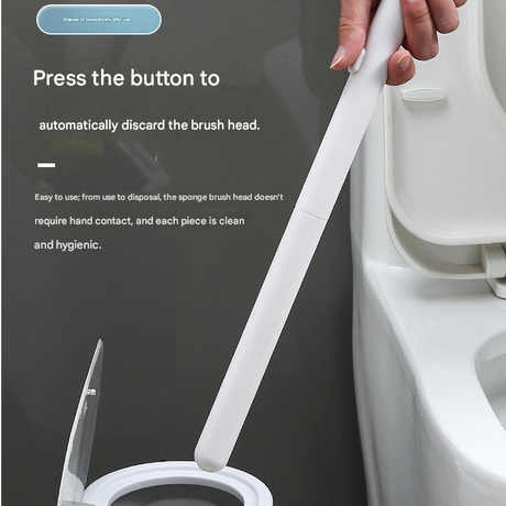 Automatic lid closing on the beige toilet brush holder as the handle is returned