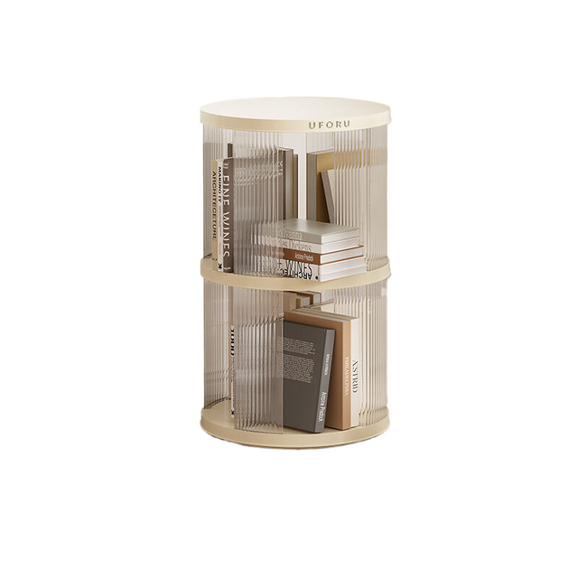 Elegant Rotating Circular Bookshelf in Cream White