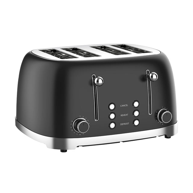 Four slice pop up toaster with ceramic heating elements, front view