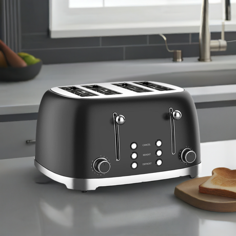 Toaster with four slices of bread in the self centring slots