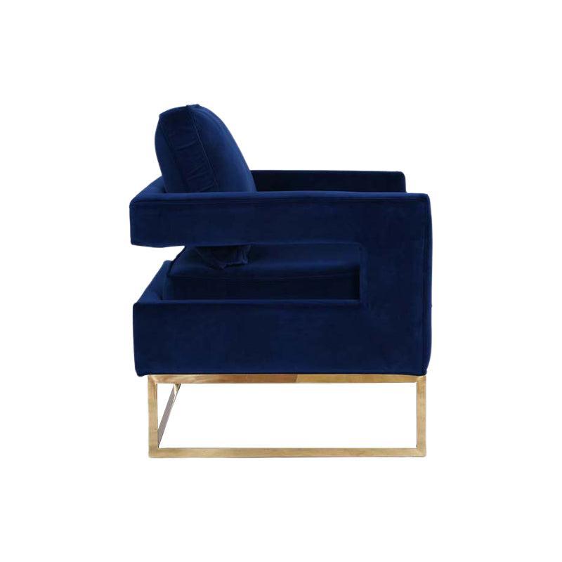 Golden Framed Grey Velvet Accent Chair with Sloped Armrests