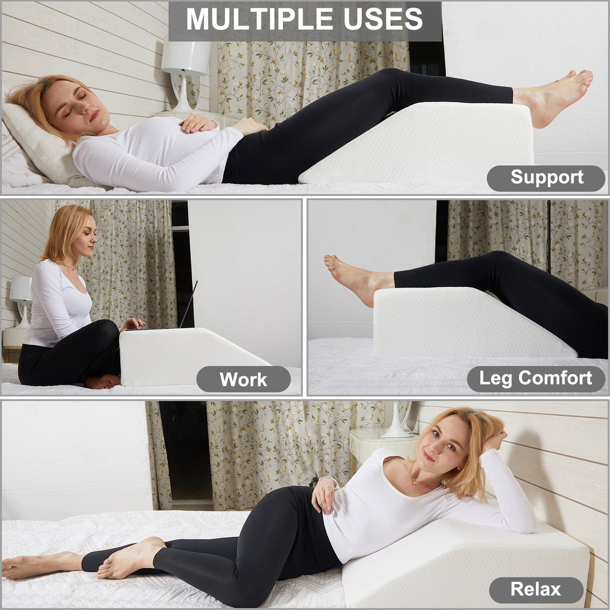 Memory Foam Bed Wedge Leg Support and Elevation Pillow — 4-in-1 Versatile — Allure Home Collections