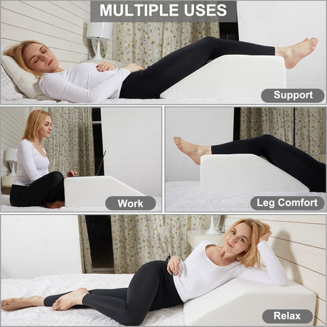Memory Foam Bed Wedge Leg Support and Elevation Pillow — 4-in-1 Versatile — Allure Home Collections