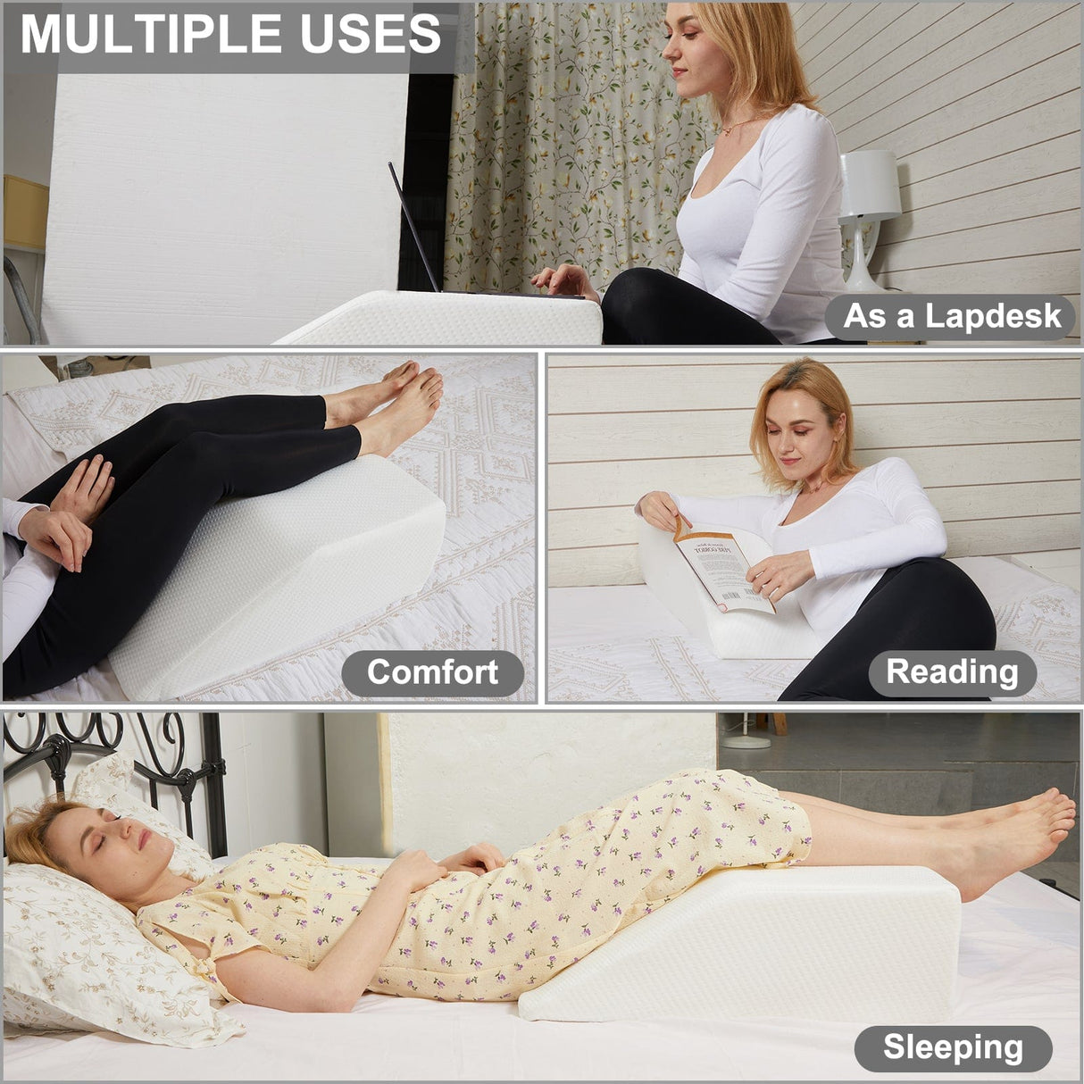 Memory Foam Bed Wedge Leg Support and Elevation Pillow — 4-in-1 Versatile — Allure Home Collections