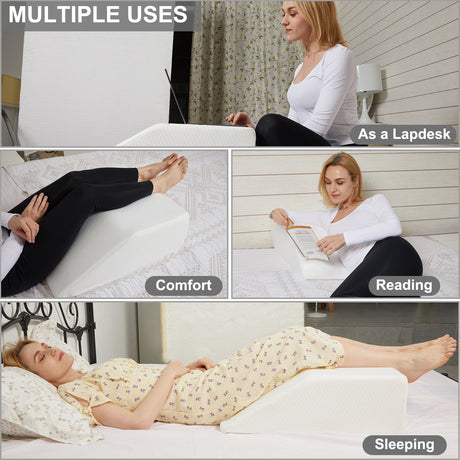 Memory Foam Bed Wedge Leg Support and Elevation Pillow — 4-in-1 Versatile — Allure Home Collections