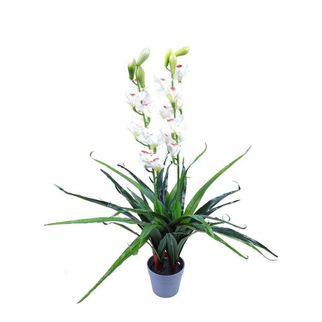 100cm Faux Artificial Home Decor Potted Cymbidium-Red/White - White