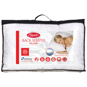 Long Island gusseted fibre ball back sleeper pillow on a bed