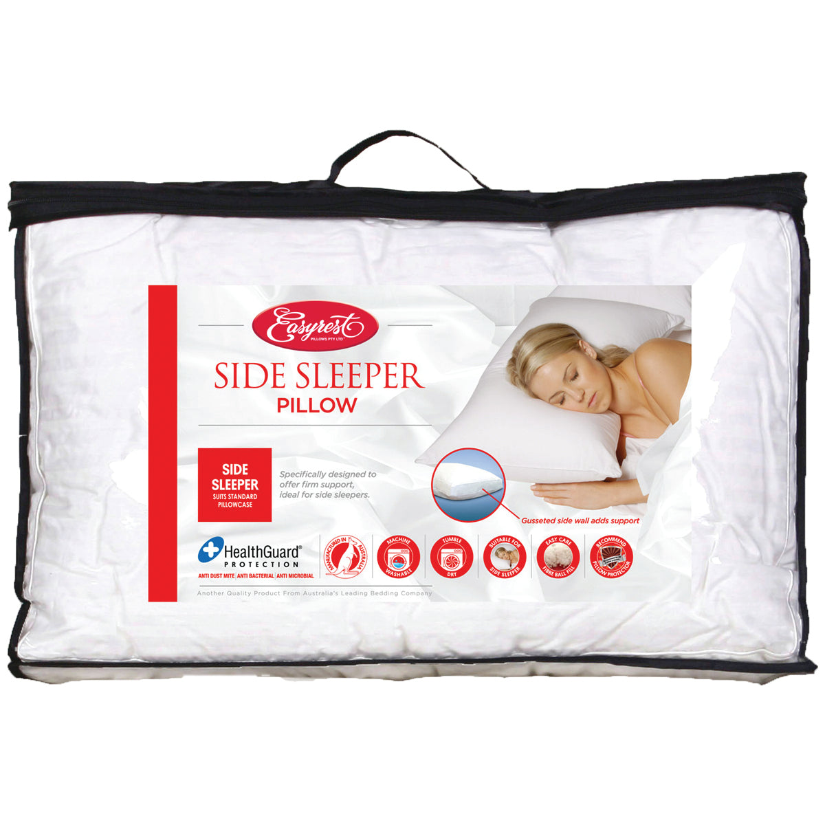 Easy Rest Fibre Ball Fill Side Sleeper Pillow — Gusseted Walls, Machine Washable — Allure Home Collections