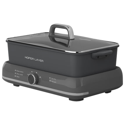 Grey 6 L electric hot pot and multi cooker with square nonstick pot