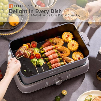 Hot pot meal shared at the table using the electric multi cooker