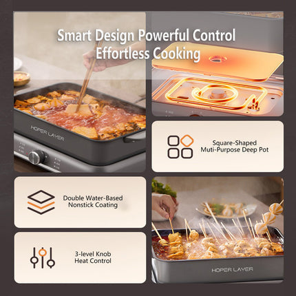 Dimensions of the 422 mm wide electric hot pot and multi cooker