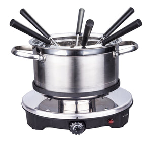 Stainless steel 2 L electric fondue set and hot pot with glass lid