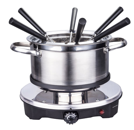 Stainless steel 2 L electric fondue set and hot pot with glass lid