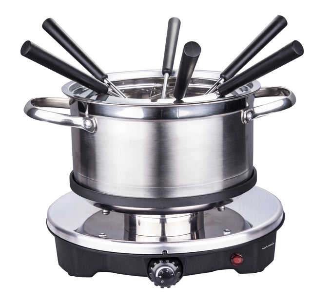 Stainless steel 2 L electric fondue set and hot pot with glass lid